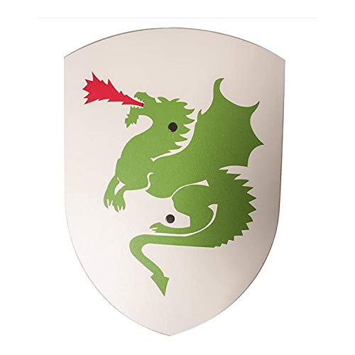 VAH - Stabiles, gebogenes Ritter Schild mit Drachen Motiv aus Pappelholz - kleines Modell: 27/37cm - Farbe: weiß [Unbedenkliche Farben | 1 genieteter Halteriemen aus Kunstleder | Made in Germany] von V A H