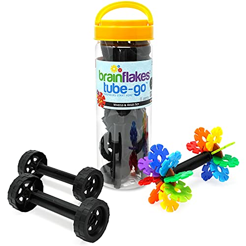 VIAHART Brain Flakes 16 Räder & 8 Achsen Tube-Go Set – Bauen Sie Autos, Trucks, Alles was Sich Dreht – Kompatibel mit Brain Flakes Bauspielzeug von VIAHART