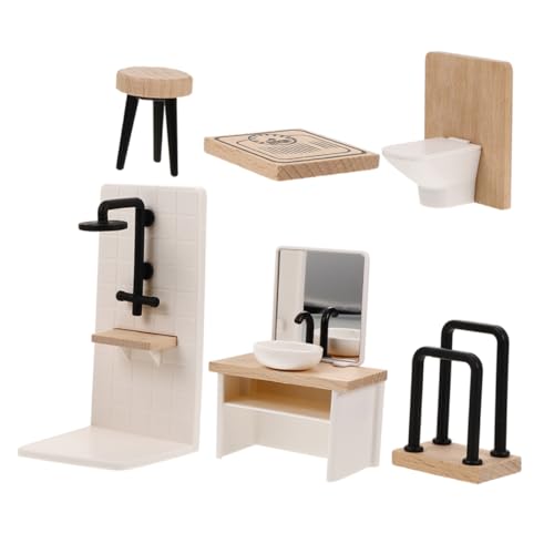 1 Satz Enthält Waschbecken Toilette Vanity Hocker und Handtuchhalter Realistische Deko für Puppenhaus Zubehör Teiliges Set von VICASKY
