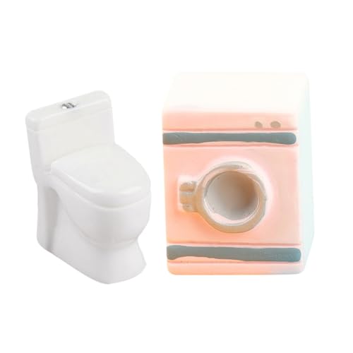 1 Satz Mini Waschmaschine und Toilette für Puppenhaus Teiliges Möbelstück aus Widerstandsfähigem Resin für Kreative Wohnideen und Weihnachtsdekoration von VICASKY
