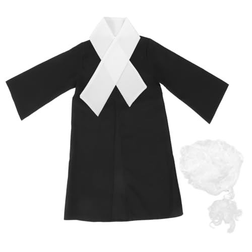 1 Set Richterkostüm, Richteruniform Anwalt Outfit mit falschem Kragen Richter Perücke und Robe Richter Kostüm Zubehör Kinder Anwalt Outfit Unisex Weiß Court Perücke Richter Robe für Auftritte Cosplay von VICASKY