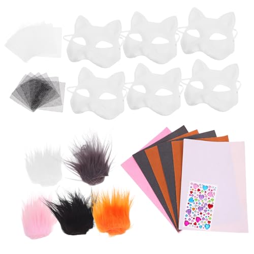 1Satz DIY Katzenmaske Unbemalte Masken für Karneval Cosplay und Halloween Kreative Papiermasken mit Zubehör für Bequem und Vielseitig von VICASKY