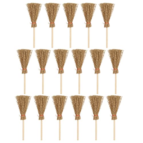 25St Kleiner Besen Halloween -Ornamente Sprühmopp Miniaturen Hexenbesen für kinderspielzeug Mikrolandschaftsdekor Zubehör für Miniaturszenen Kiefernholz Brown VICASKY von VICASKY