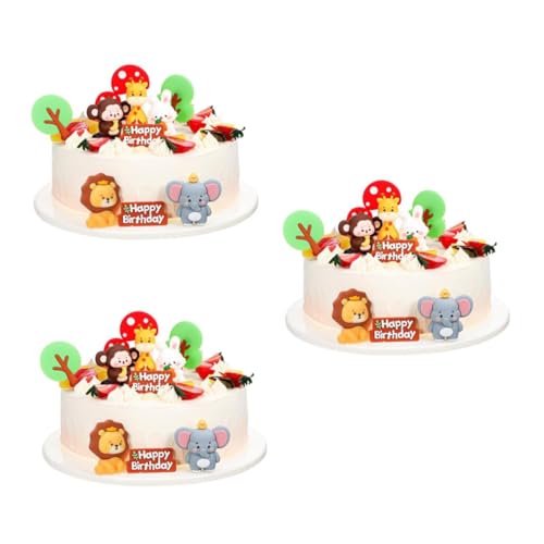 3 Sätze Kuchendekoration mit weichem Kleber Tierkuchendekorationen Cupcake-Topper für Babys geburtstagskuchen deko kuchen dekoration Tierfiguren Tortenaufsatz mit Tiermotiv VICASKY von VICASKY