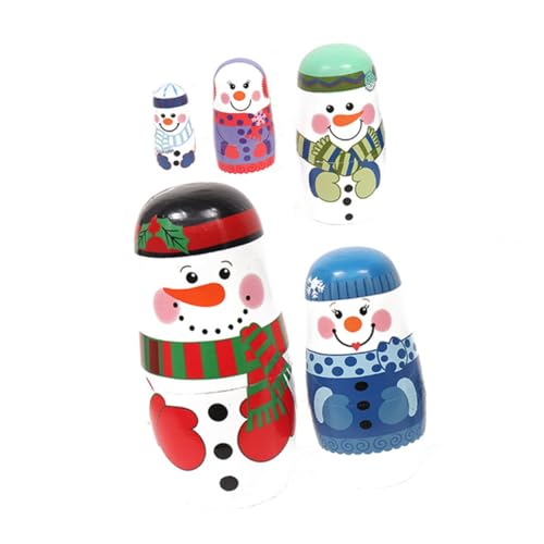 VICASKY 1 Satz 5-lagige Schneemann-Matroschka Deckel gefälschter Farn künstliche Dekoration Schneebesen russische Puppen Russian doll Nistpuppe Weihnachts-Nistpuppe Holz von VICASKY