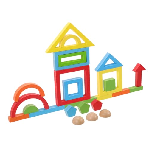 VICASKY 1 Satz Aus Regenbogenbausteinen Geometrisches Pädagogisches Für Geometrischer Baustein Bausteinspielzeug Kinderspielzeug Hölzern von VICASKY