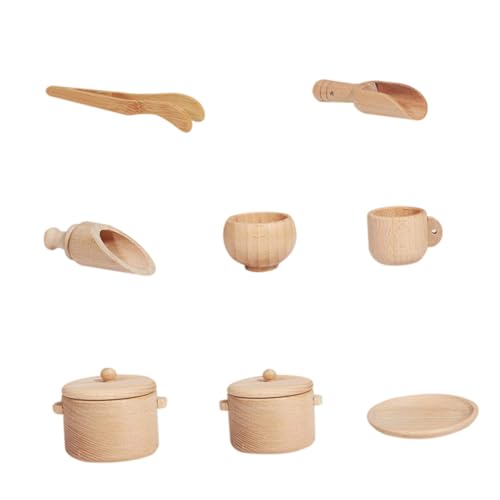 VICASKY 1 Satz Holzspielzeug Set für Teiliges Küchenzubehör Geschirr und Besteck Fördert Kreativität und Praktische Fähigkeiten für Rollenspiele und zu Feiertagen von VICASKY