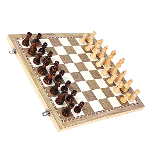 VICASKY 1 Satz Internationales Schach Tragbares Schachbrett Fütterbares Schach Puzzle-Schach-Spielzeug Magnetisches Puzzle Kompaktes Tragbares Reiseschach Kind Natürlich Holz Spiel Schach von VICASKY
