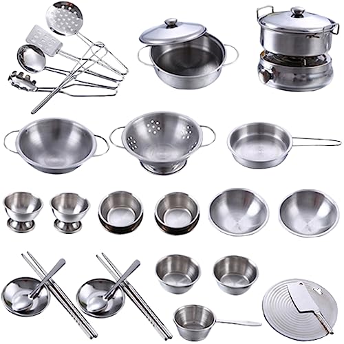 VICASKY 1 Satz Kochspielzeug geschirrset kinderküche Kitchen Set for Spielzeugtöpfe mini Cooker Bastelküchen-Spielset für Küchenspielzeug für Rostfreier Stahl Silver von VICASKY