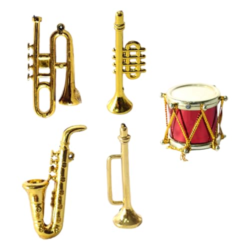 VICASKY 1 Satz Mini-Saxophon Musikalisches Mini-trompete -trompete -Instrumente Mini-Klarinette Kleines Saxophon Miniaturfiguren Spielzeugtrommeln Golden Plastik von VICASKY