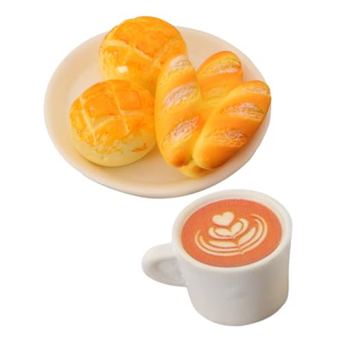 VICASKY Set Mit Realistischen Miniatur-lebensmitteln Für Puppenhaus Harz Brot Kaffeetasse Küchenszene Rollenspiel-zubehör von VICASKY