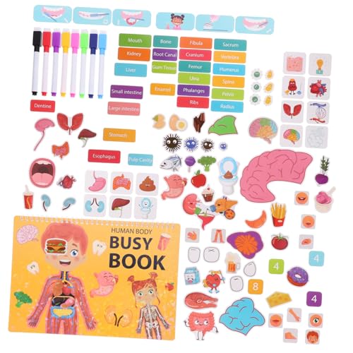 VICASKY 1 Satz Montessori Lernbuch für Kleinkinder Interaktives Busy Book zur des Menschlichen Körpers Stickerbuch für Frühkindliche Bildung und Kognitive Entwicklung von VICASKY