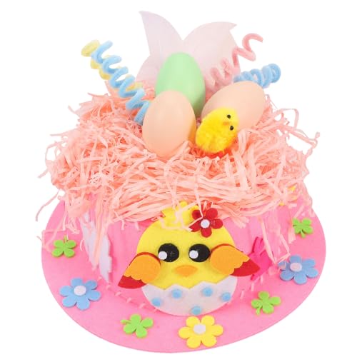 VICASKY 1 Satz Osterhasenmütze bastelmaterialien selber machen Osterhut Ostern Kopfbedeckungsmaterial Ostermützen geldgeschenke ostern ostegeschenke DIY-Kits basteln DIY Vlieshüte Rosa von VICASKY