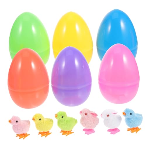 VICASKY 1 Satz Osterkorb Füllspielzeug Set Hühner Kaninchen Bunte Wind Up Spielzeuge für Kinderpartys Füllbare Eier Deko für Feiertage und Osterfeiern von VICASKY