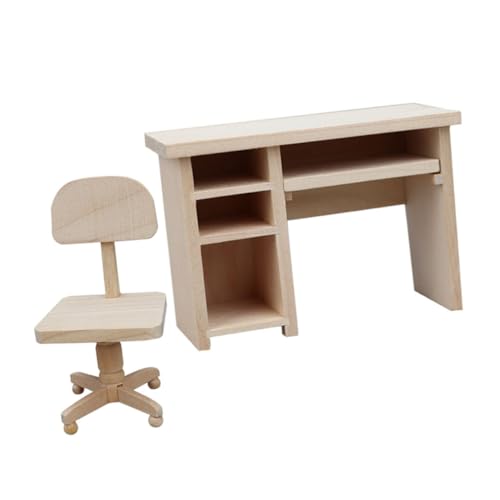 VICASKY Miniatur-schreibtischstuhl-Set Aus Holz Handgefertigt Für Puppenhaus-zubehör Jungen Und Mädchen Spielzeug Und Heimdekoration von VICASKY