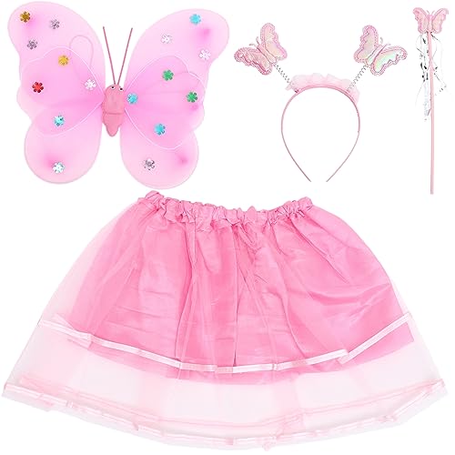 VICASKY 1 Satz Schmetterlingskostüm für Schmetterlings-Fee-Kostüm Fairy Wand Party mitgebsel Schmetterling Cosplay Requisiten Schmetterlingsflügel-Stirnband-Zauberstab Rosa von VICASKY