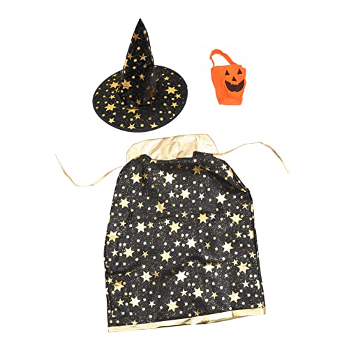 VICASKY 1 Satz Umhang für Halloween Party Halloween kinderparty Halloween Costumes Sensenmann Dekorationen mit Hexenhüten Hexenmantel mit Hut Hexenumhang mit Hut Satin Black von VICASKY