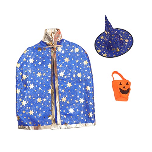 VICASKY 1 Satz Umhang für Halloween umhang Halloween deko Hexenhut für Halloween zubehör Mantel Masken Cosplay-Kostüme für Zaubererumhang mit Mützen Satin Blue von VICASKY