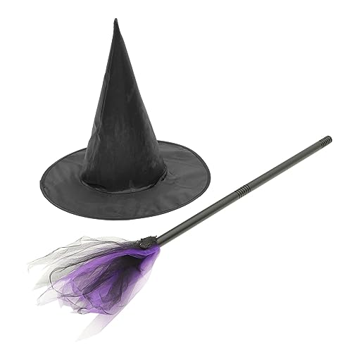 VICASKY 1 Satz Zaubererhut Besen Schlag Halloween-hüte Gesicht Paillette Zubehör Besenstiel Cosplay Kostüm Kessel Maske Festival Sensenmann Halloween-Requisite Violett Stoff von VICASKY