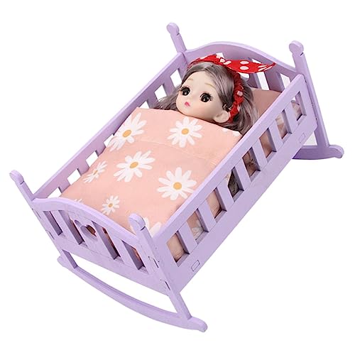 VICASKY 1 Satz babywiege aus Holz holzspielzeug Toys puppenstubenmöbel Miniaturmöbel Spülmittelhalter kleines Taschengeschenk Mini-Möbelmodelle Miniaturbett aus Holz hölzern von VICASKY