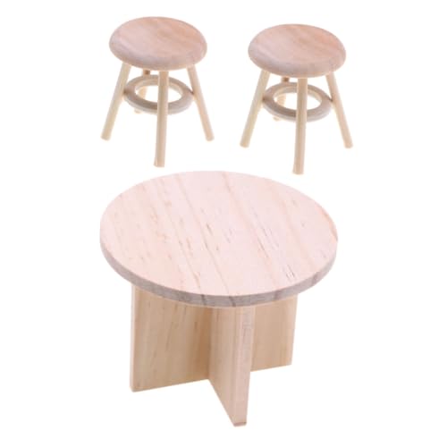 VICASKY 1 Set Holzpuppenhausmöbel Runder Tisch Und Stühle Realistische Miniatur -esszimmerzubehör Für Küchen- Und Esszimmerdekoration von VICASKY