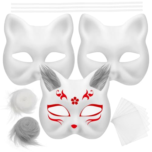 VICASKY 1 Set Katzenmasken Leere Papiermasken Zum Dekorieren Von Tierkleidermasken Halbbehörden DIY Paint White Masken Kostüm Requestion Für Kinder Maskerade Carnival Cosplay Dance Party von VICASKY