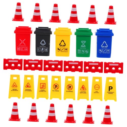 VICASKY 1 Set Lernspielzeug Für Mülleimer Mini Leitkegel Mini Verkehrsschilder Ampel Miniatur Barrikade Kleine Leitkegel Verkehrsschilder Für Kunststoff von VICASKY