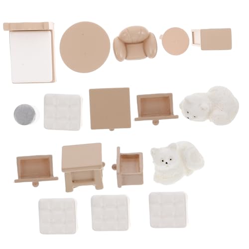 VICASKY 14-teiliges Miniatur-puppenhaus-möbelset Modernes Schlafzimmer Wohnzimmer Küche Harzmaterial Sicher Für Kinder Zum Spielen von VICASKY