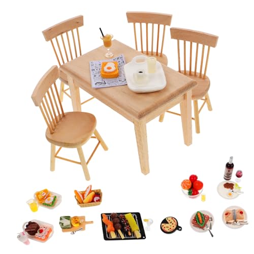 VICASKY 1 Set Miniatur-esstisch- Und Stuhl-Set Harzmaterial Puppenhaus-miniaturmöbel Vintage Lebendiger Look Für Mini-szenen-Dekoration von VICASKY