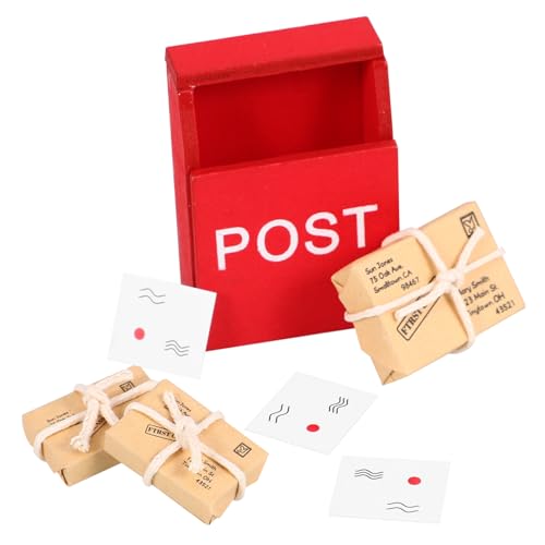 VICASKY Miniatur Briefkasten - Klassisch, Rot, Holz, Papier - 1:12 Scale - Mini Mailbox - Puppenhaus Dekoration von VICASKY