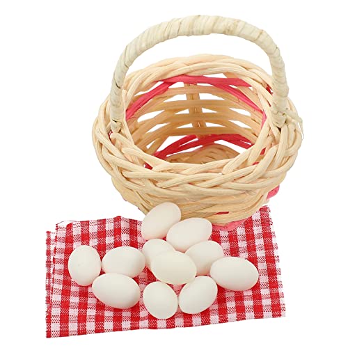 VICASKY 1 Set Puppenhaus Dekoration Ornamente Zum Basteln Weidenkorb Miniatur Eier Mini Ornament Mini Korb Modell Miniatur Eier Dekorationen Mini Aufbewahrungskorb Dekore Aus von VICASKY