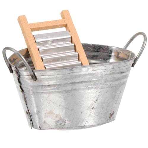 VICASKY Miniatur-mini-hausdekor Metallbecken Waschbrett Realistisches Puppenhaus-waschbrett-Set Jungen Und Mädchen Miniatur-heimdekor-Set VICASKY Miniatur-mini-hausdekor Metallbecken Waschbrett Realistisches Puppenhaus-waschbrett-Set Jungen Und Mädchen Miniatur-heimdekor-Set von VICASKY