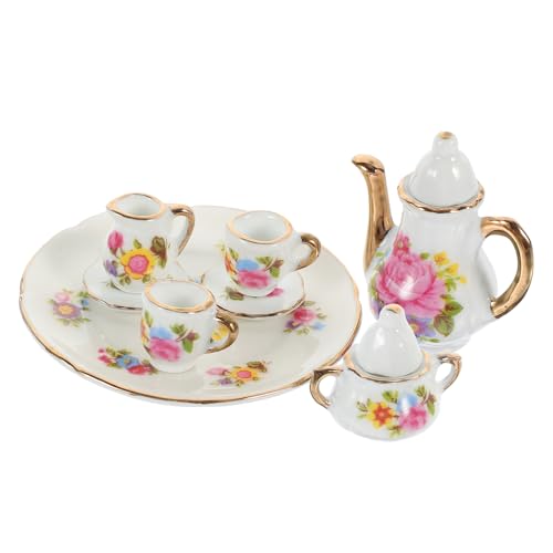 VICASKY 1 Set Puppenhaus Teeservice Teetasse Teller Teezeit Miniatur Teetasse Puppenhaus Küchenzubehör Spielzeughaus Teekannen Teebecher Mini Das von VICASKY