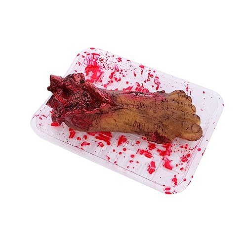 VICASKY 1 Stück Halloween Deko Blutiges Fußspielzeug mit Teller Rot Horrible Halloween Dekoration für Streiche und Partys Leicht und Tragbar Vinyl Gefertigt von VICASKY