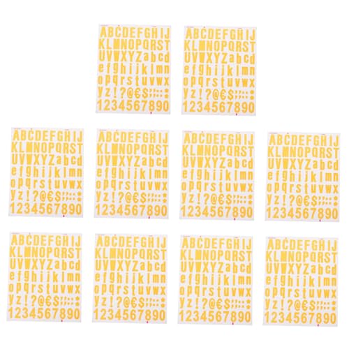 VICASKY 10 Blätter Alphanumerische Aufkleber Nachfüllung Alphabet Kleine Buchstabenaufkleber Aus Vinyl Zahlen Wasserfeste Vinyl-buchstabenaufkleber Aufkleberpapier Yellow PVC Selbstklebend von VICASKY
