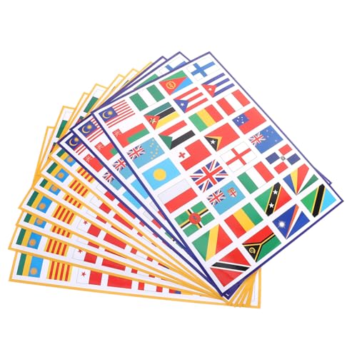 VICASKY 10 Blätter Weltflaggen-Aufkleber Länder International Flaggen Der Welt Poster Mit Weltkarte Rote Flaggen Thematisiert Ammer Mit Weltflagge Spiel Land PVC Selbstklebend von VICASKY