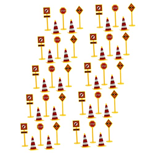VICASKY 10 Sätze Zeichendekoration Leitkegel Mini Kinder Straßenschilder Spielset Spielzeug Papierbecher Verkehrszeichen Mini-Leitkegel Kuchen das Schild Indikator Zylinder Kleinkind Ampel von VICASKY