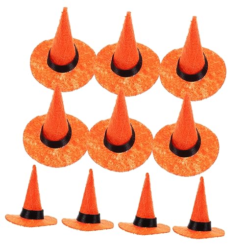 VICASKY 10 Stk Halloween-Zwergmütze Hexenhüte Masse Miniatur-Hexenhut Kessel halloween dekoration halloween decoration Halloween-Mini-Hexenhut dekorativer Hexenhut Filzstoff Orange von VICASKY