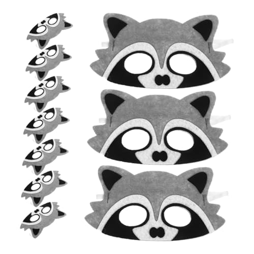 VICASKY 10 Stück Filz Tiermasken Halbgesichtsmasken Waschbär Motiv Cartoon Tierkostüm für Dschungel Camping Geburtstag Party Spiel und Aufführung von VICASKY