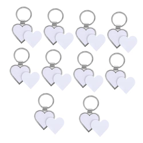 VICASKY 10 Stück Herzförmige Metall Schlüsselanhänger Blanko Sublimation DIY Anhänger für Wärmeübertragung Leichte Rostfreie Schlüsselringe zum Personalisieren und Basteln von VICASKY