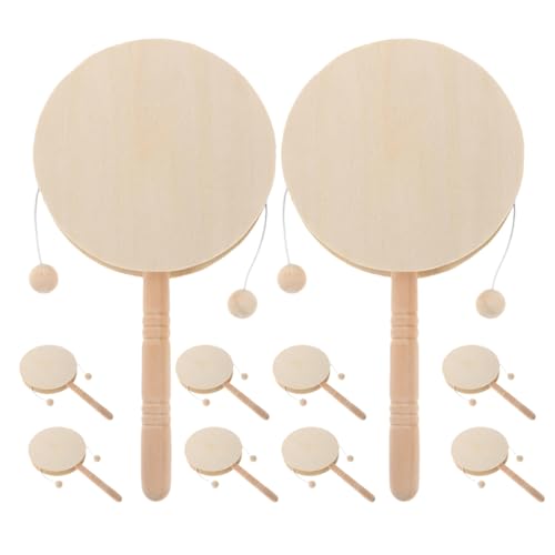 VICASKY 10 Stück Teiliges Blanko Holz Rasseltrommeln Rund Ergonomisch Leichtes Holzinstrument Unbemalt für DIY Malspaß Kreatives Bastelspielzeug und Musikalische Früherziehung von VICASKY