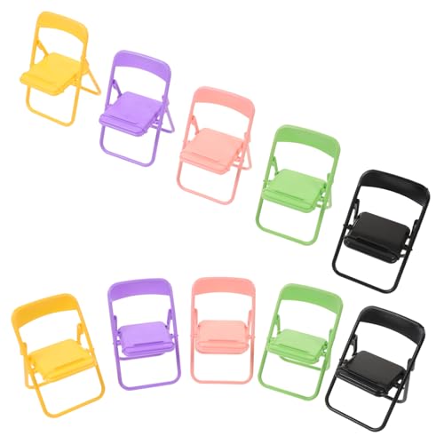 VICASKY 10 Stück Teiliges Mini Klappstühle als Handyhalter Bunte Miniatur Möbel Puppenhaus Deko für Landschaftsgestaltung und Wohnraumgestaltung von VICASKY