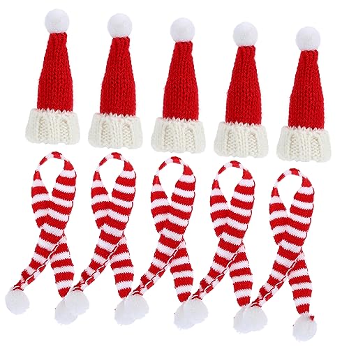 VICASKY 10 Stück Teiliges Mini Wollmützen mit Strickschals Kleine Weihnachtsmützen Flaschen Deko Weiche DIY Weihnachtsaccessoires für Puppen Weinflaschen Festliche Bastelprojekte von VICASKY