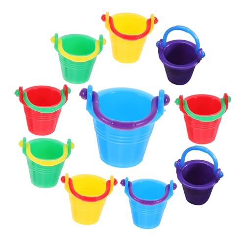 VICASKY 10 Stück Teiliges Miniatur Eimer Blau Rot Grün Gelb und Dekoration für Mini Häuser und DIY Landschaftsprojekte Accessoires für Puppenhäuser und Kreative Bastelarbeiten von VICASKY