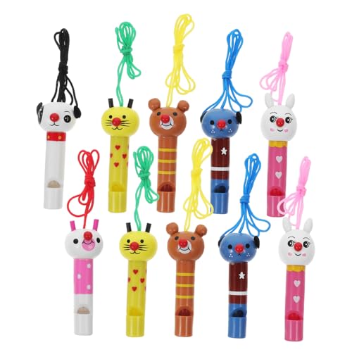 VICASKY 10 Stück Tierkopfpfeife Musikspielzeug Kinderspielzeug Babyspielzeug Kreatives Kinderspielzeug Kinderpfeife Bunte Cartoon Pfeife Tierpfeife Lernspielzeug Aus Holz von VICASKY