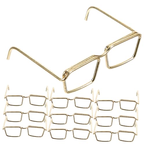 VICASKY 10 Teiliges Mini Puppen Brillenrahmen aus Metall ohne Gläser Goldfarbene Eckige Rahmen Langlebiges Puppen Zubehör für Puppenkleidung und Dress Up Dekoration von VICASKY