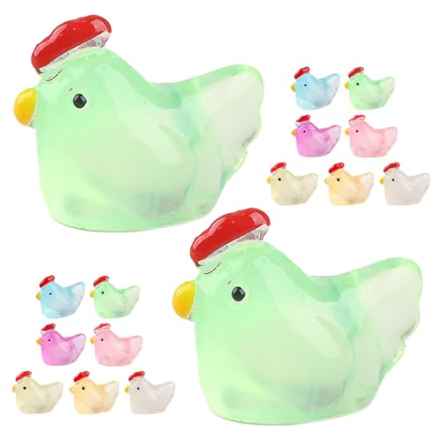 VICASKY 100 Stück Teiliges Mini hühner Langlebigem Resin Leuchtende Winzige Hühnerfiguren für DIY Dekoration Niedliche Kleine Garten Wohnraumdeko mit Sanftem Nachtlicht Effekt von VICASKY