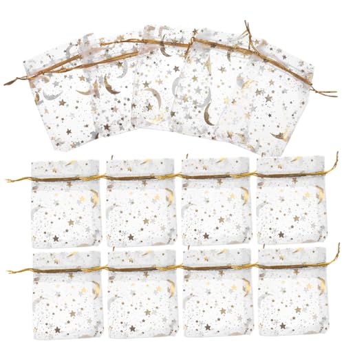 VICASKY 100 Stück kleine Süßigkeitentüten transparente Taschen Beutel goldene Taschen schier Lecker Geschenktüten mit Kordelzug Mini-Geschenktüten Schmucktaschen Stoff von VICASKY