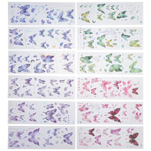 VICASKY 12 Blatt Aufkleber Dekoration Scrapbook Nagelaufkleber Handkonto Aufkleber Tagebuch Dekorative Aufkleber Schmetterlingsaufkleber Selbstklebende Aufkleber Journal Aufkleber von VICASKY