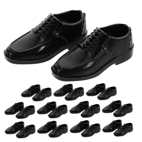 VICASKY 12 Paare Miniatur Herrenschuhe Puppenschuhe für Puppen Stilvolle Langlebige Schuhe Universelle Passform für DIY Puppenhaus Dekoration und Micro Landschaft Schwarz von VICASKY